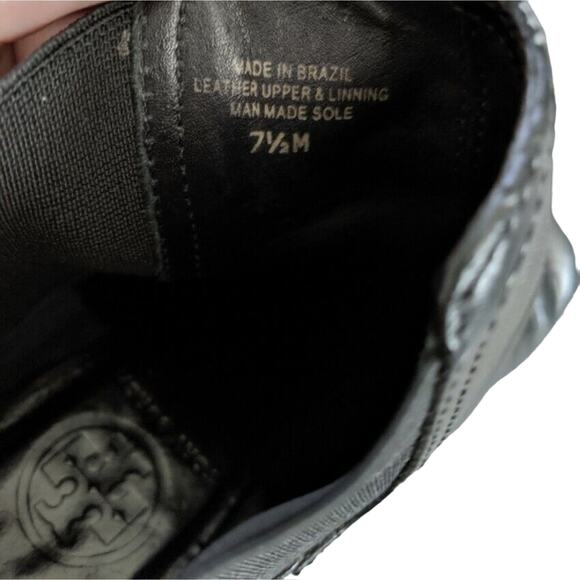 Tory Burch Chelsea Boots April Ankle Booties Heels Black Leather Womens Size 7.5 - Picture 6 of 9